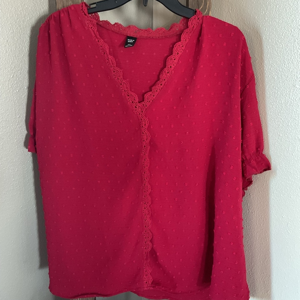 Red Lace Trim Women's blouse size 3xl